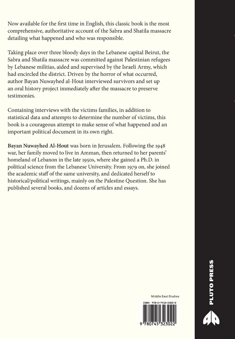 Rückseite: 9780745323022 | Sabra and Shatila | September 1982 | Bayan Nuwayhed Al-Hout | Buch