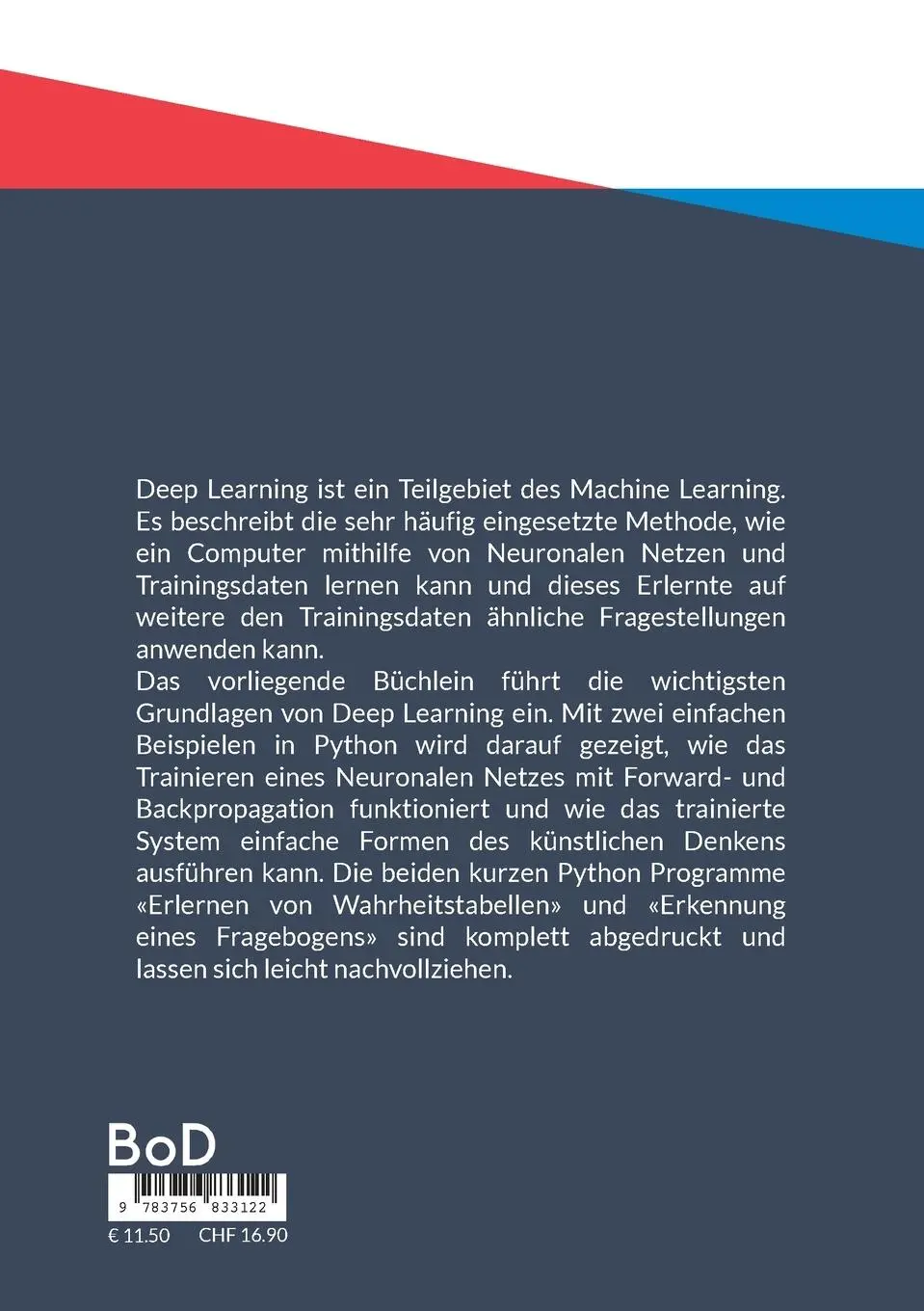 Rückseite: 9783756833122 | Deep Learning, eine Einführung mit zwei schönen Kurzbeispielen | Büchi