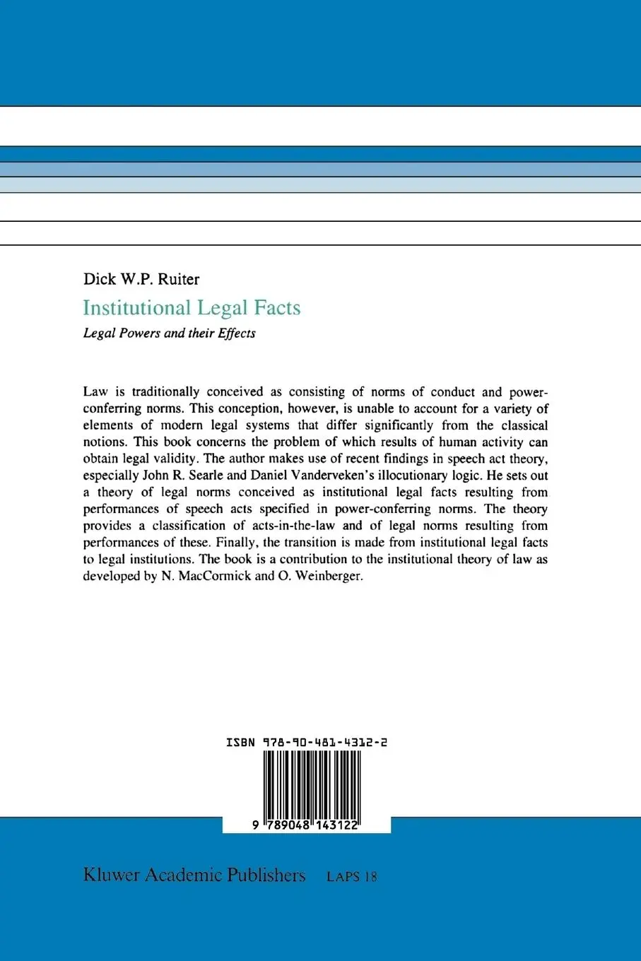 Rückseite: 9789048143122 | Institutional Legal Facts | Legal Powers and their Effects | Ruiter