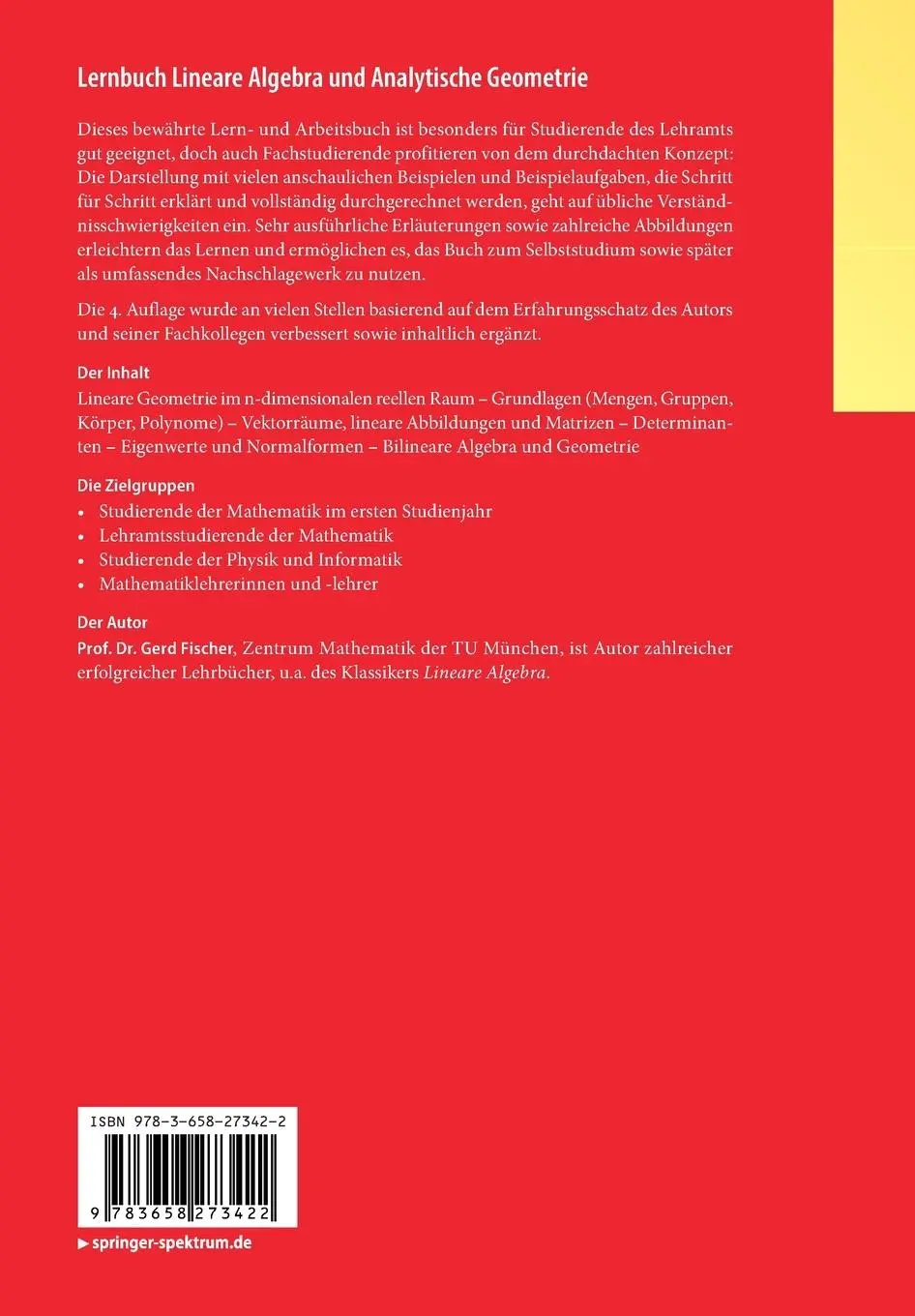Rückseite: 9783658273422 | Lernbuch Lineare Algebra und Analytische Geometrie | Gerd Fischer
