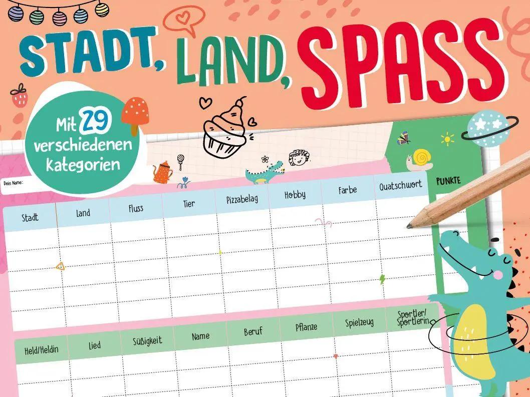Cover: 9783849943622 | Stadt, Land, Spaß - Spieleblock | Mit 29 verschiedenen Kategorien