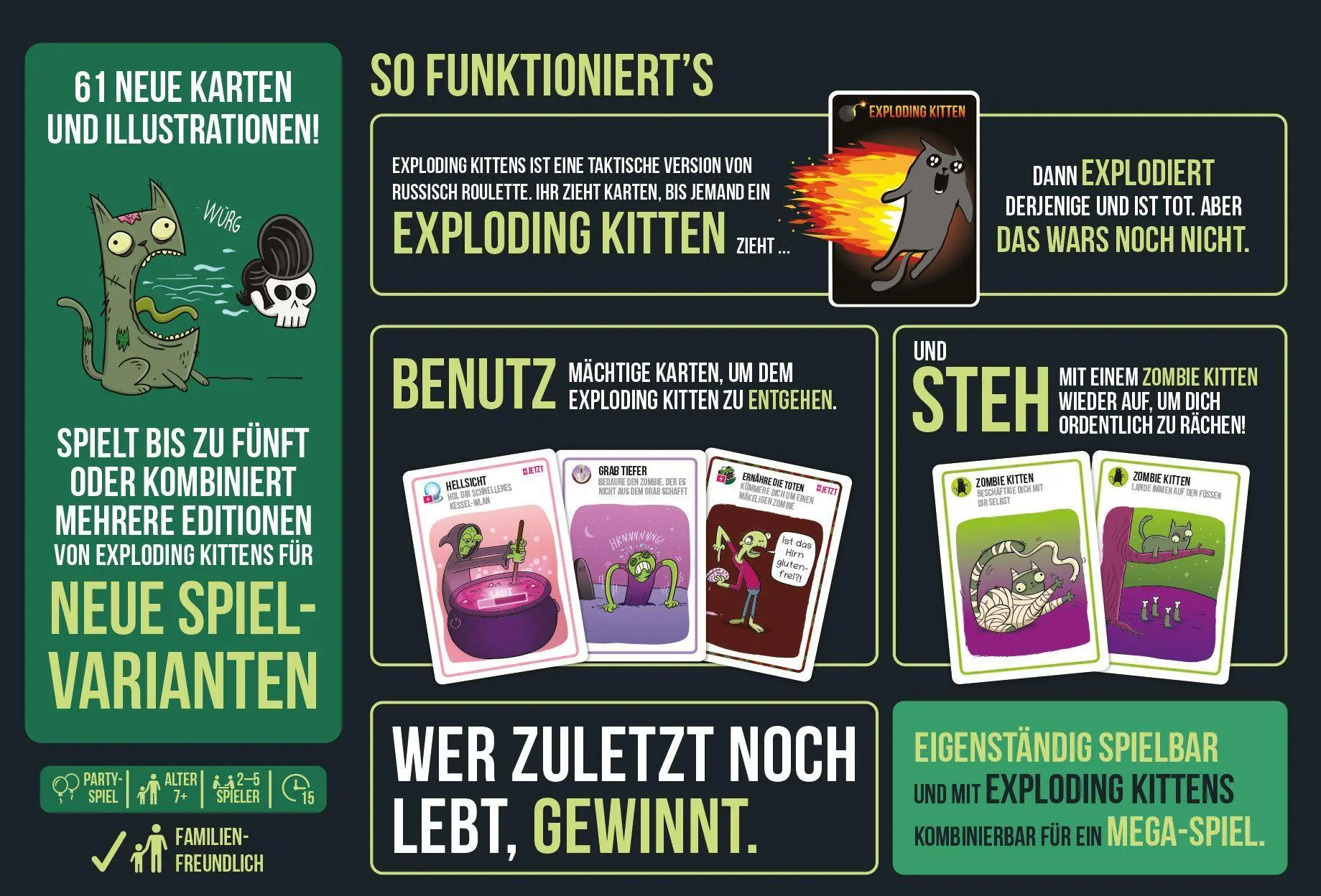 Bild: 810083043722 | Zombie Kittens | Matthew Inman (u. a.) | Spiel | 61 Karten | EXKD0024
