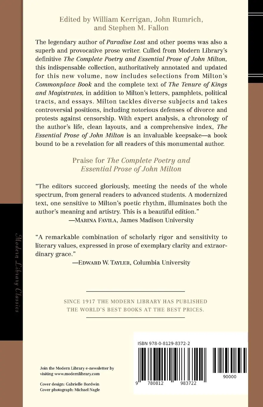 Rückseite: 9780812983722 | The Essential Prose of John Milton | John Milton | Taschenbuch | 2013
