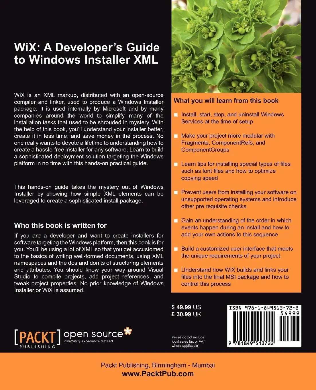 Rückseite: 9781849513722 | Wix | A Developer's Guide to Windows Installer XML | Nick Ramirez
