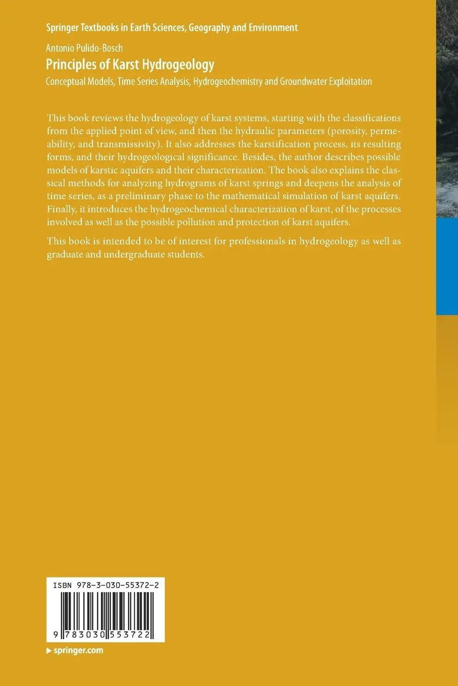 Rückseite: 9783030553722 | Principles of Karst Hydrogeology | Antonio Pulido-Bosch | Taschenbuch