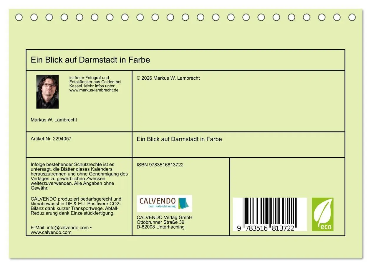 Bild: 9783516813722 | Ein Blick auf Darmstadt in Farbe (Tischkalender 2027 DIN A5 quer),...