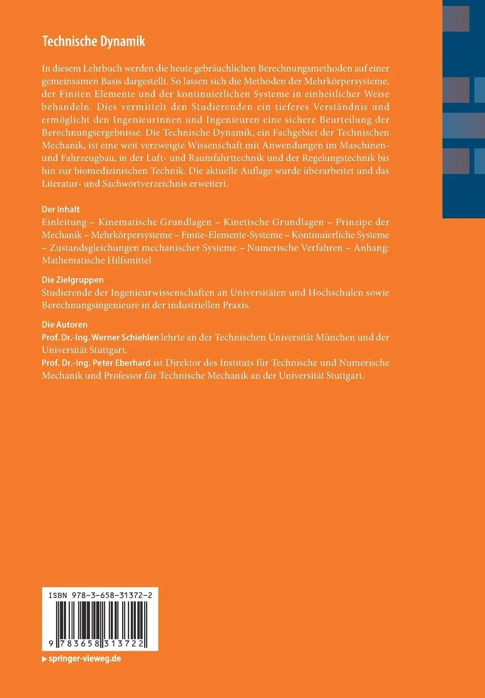 Rückseite: 9783658313722 | Technische Dynamik | Peter Eberhard (u. a.) | Taschenbuch | ix | 2020