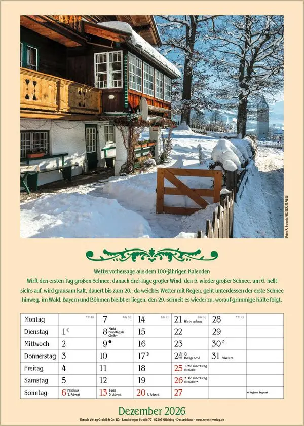 Bild: 9783731883722 | Landleben mit Hundertjährigem Kalender 2026 | Verlag Korsch | Kalender