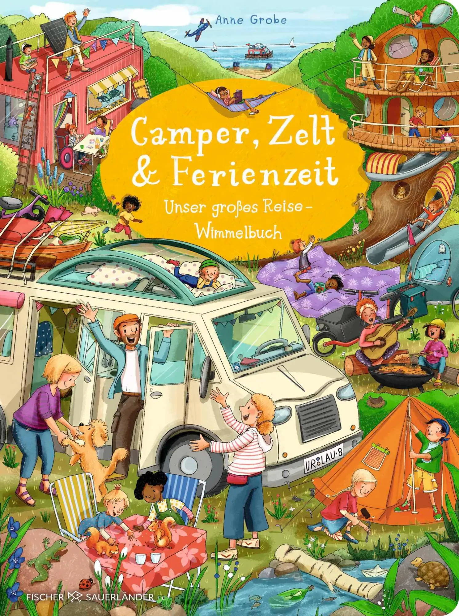 Cover: 9783737373722 | Camper, Zelt und Ferienzeit. Unser großes Reise-Wimmelbuch | Grobe