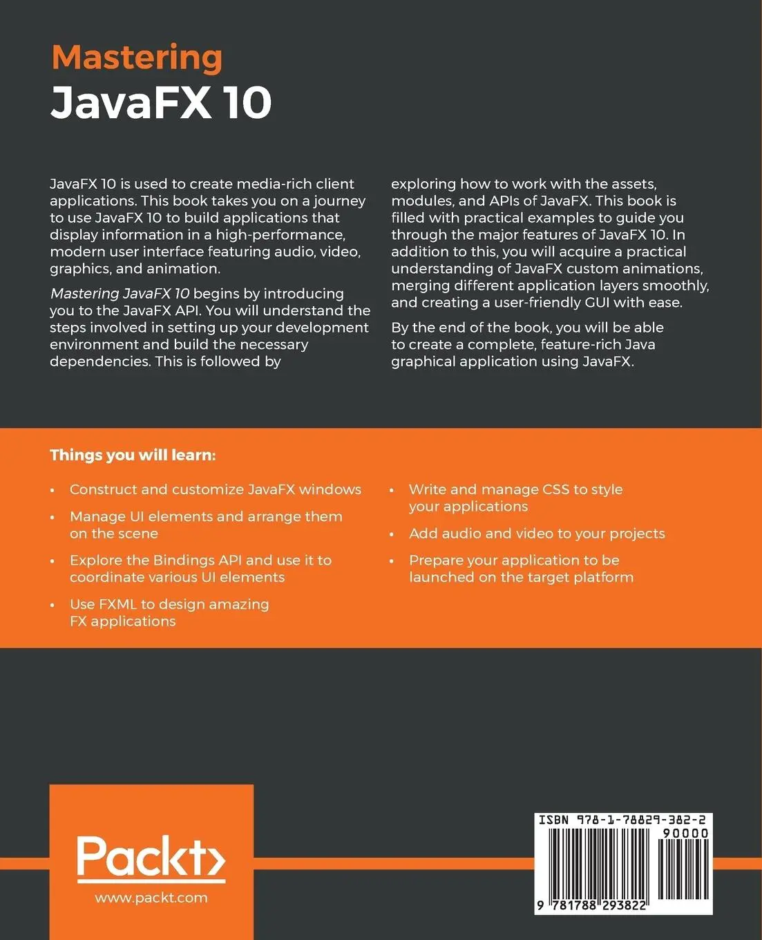 Rückseite: 9781788293822 | Mastering JavaFX 10 | Sergey Grinev | Taschenbuch | Englisch | 2018