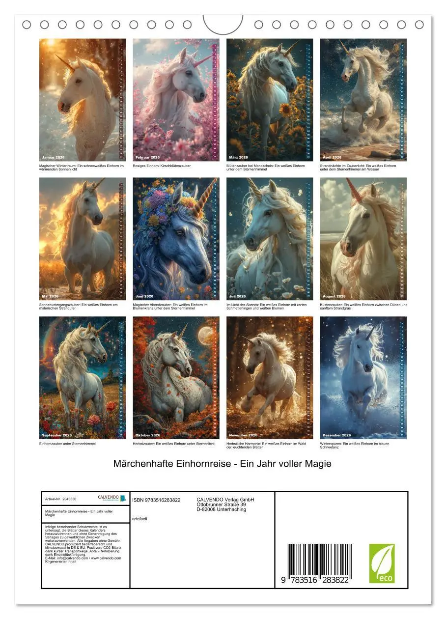 Bild: 9783516283822 | Märchenhafte Einhornreise - Ein Jahr voller Magie (Wandkalender...