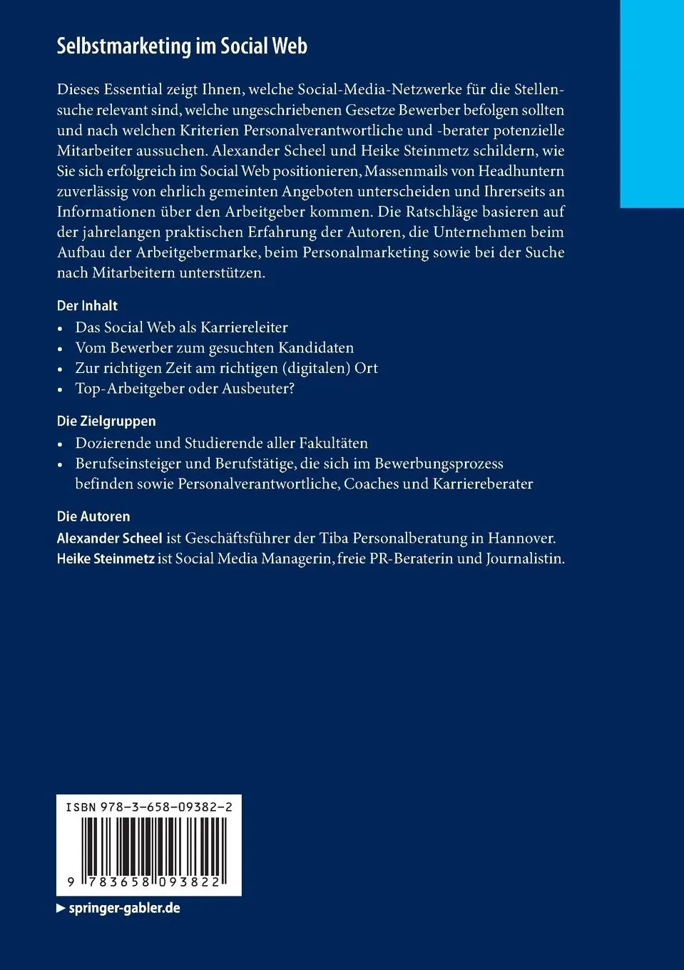 Rückseite: 9783658093822 | Selbstmarketing im Social Web | Alexander Scheel (u. a.) | Taschenbuch
