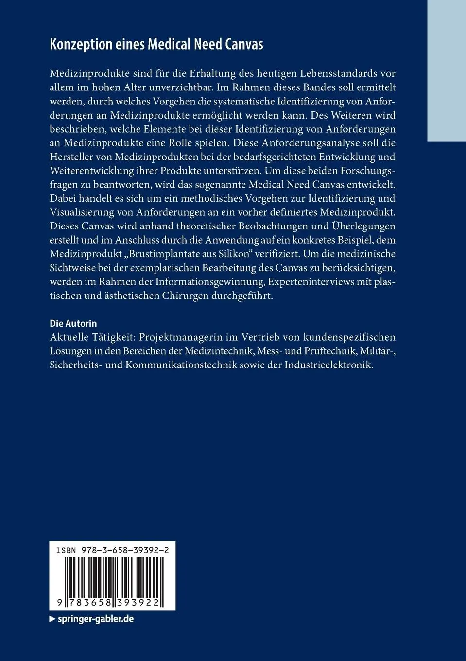 Rückseite: 9783658393922 | Konzeption eines Medical Need Canvas | Franziska Köhr | Taschenbuch