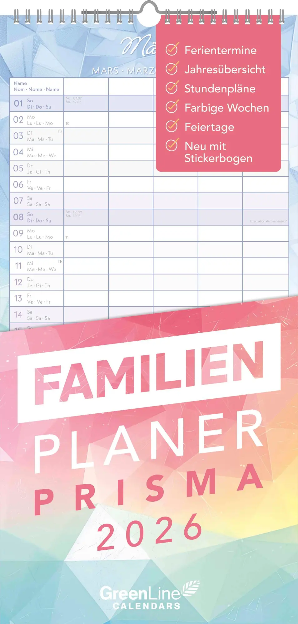 Cover: 4069095004122 | Familienplaner Prisma - mit 5 Spalten | Kalender | 16 S. | Deutsch