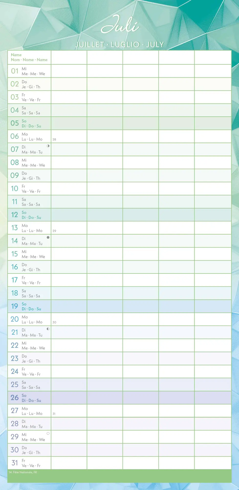 Bild: 4069095004122 | Familienplaner Prisma - mit 5 Spalten | Kalender | 16 S. | Deutsch