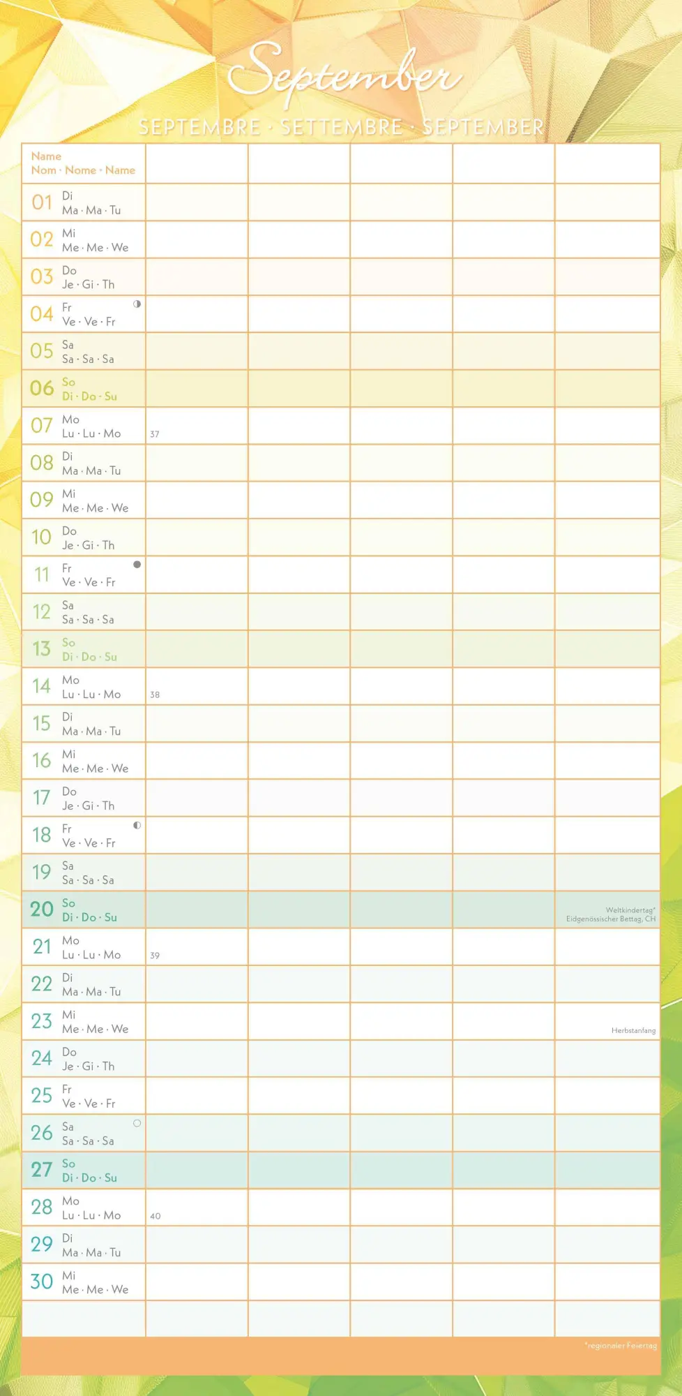 Bild: 4069095004122 | Familienplaner Prisma - mit 5 Spalten | Kalender | 16 S. | Deutsch