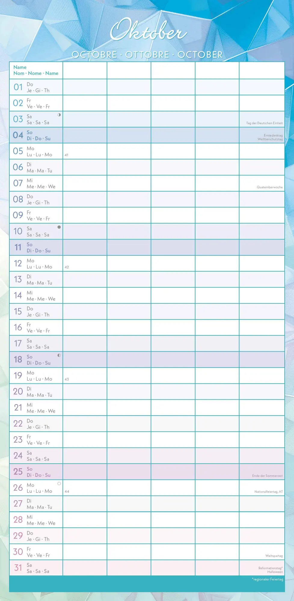 Bild: 4069095004122 | Familienplaner Prisma - mit 5 Spalten | Kalender | 16 S. | Deutsch