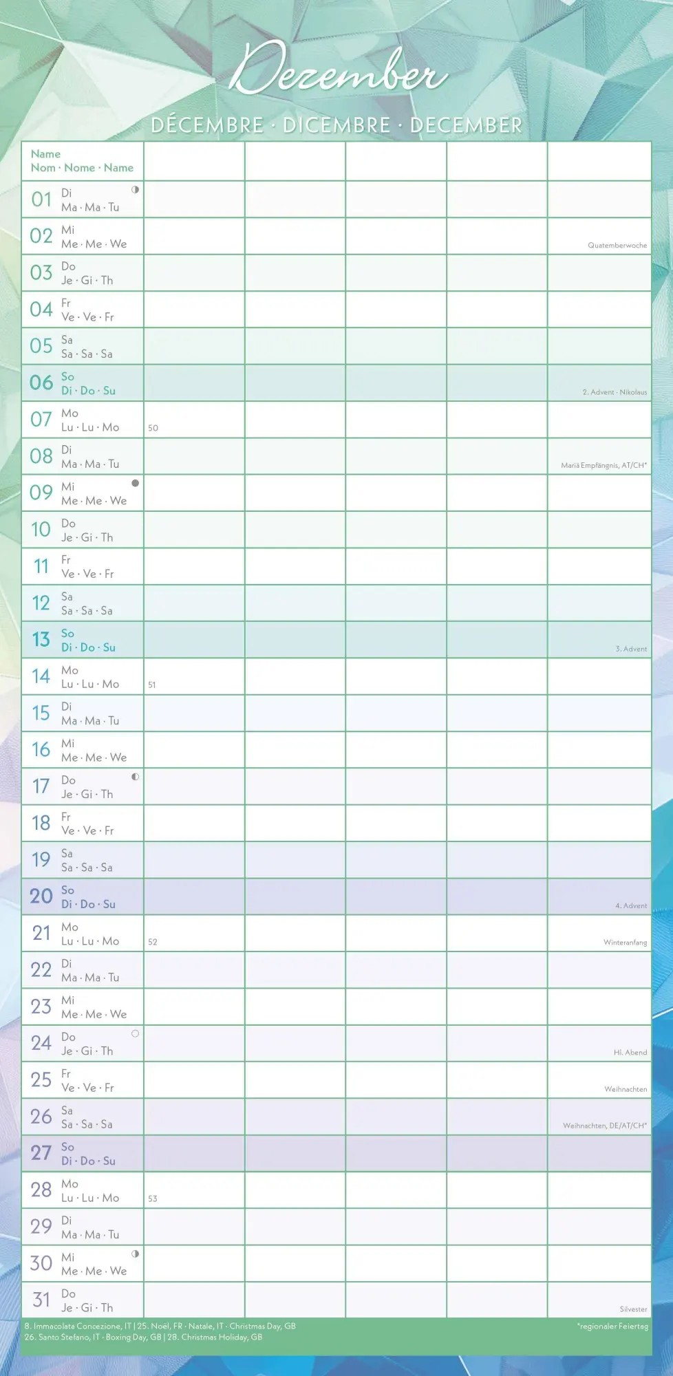 Bild: 4069095004122 | Familienplaner Prisma - mit 5 Spalten | Kalender | 16 S. | Deutsch
