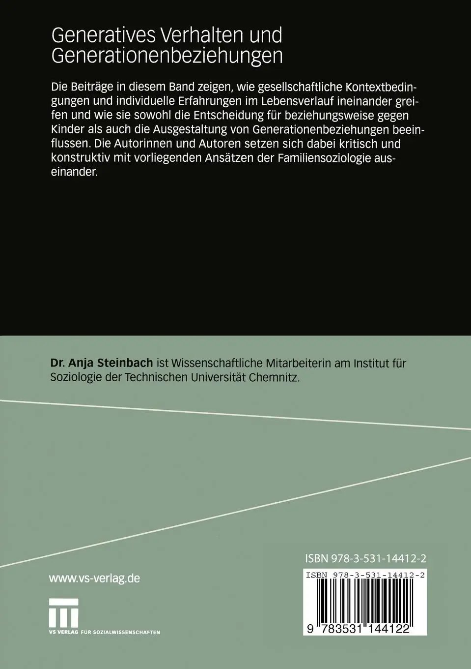 Rückseite: 9783531144122 | Generatives Verhalten und Generationenbeziehungen | Anja Steinbach