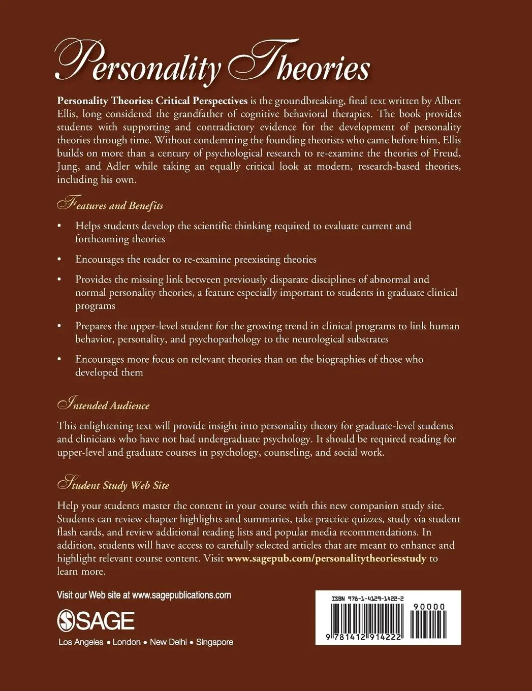 Rückseite: 9781412914222 | Personality Theories | Critical Perspectives | Albert Ellis (u. a.)