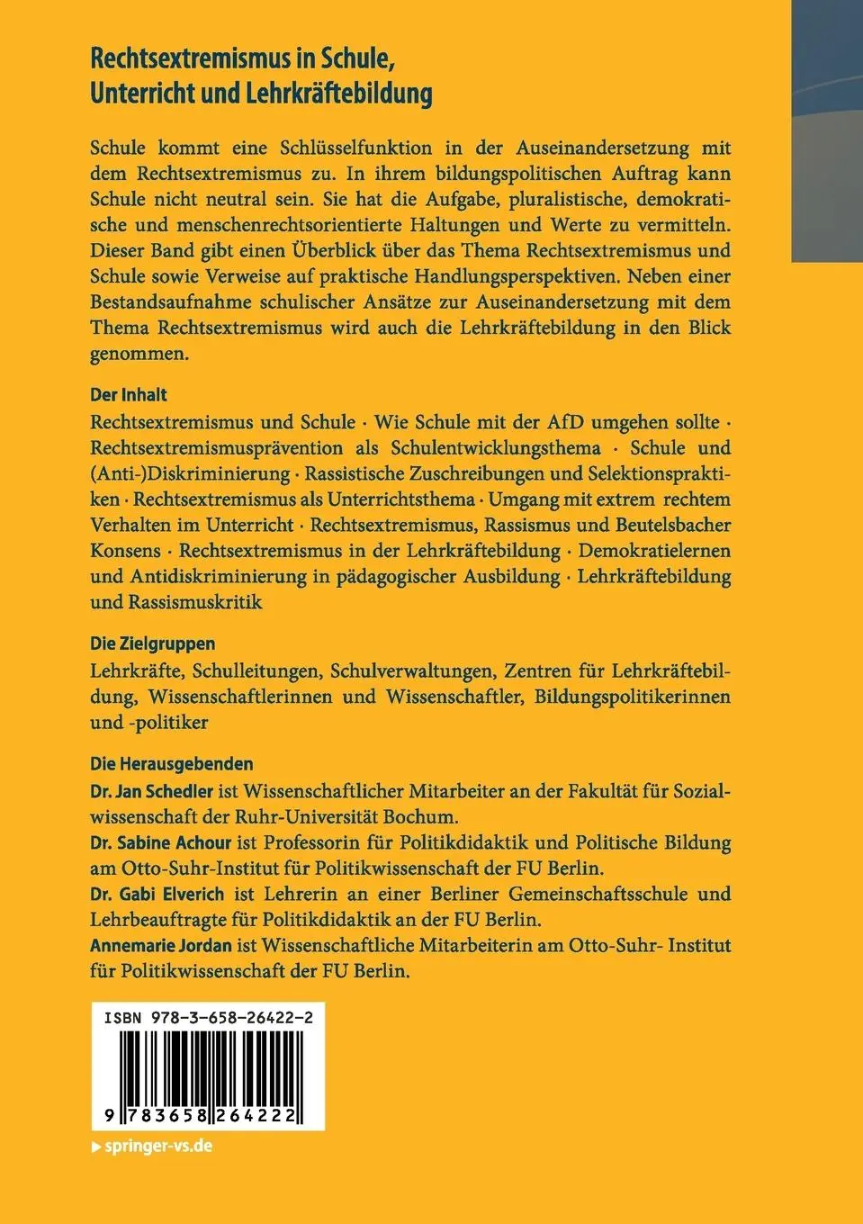 Rückseite: 9783658264222 | Rechtsextremismus in Schule, Unterricht und Lehrkräftebildung | Buch