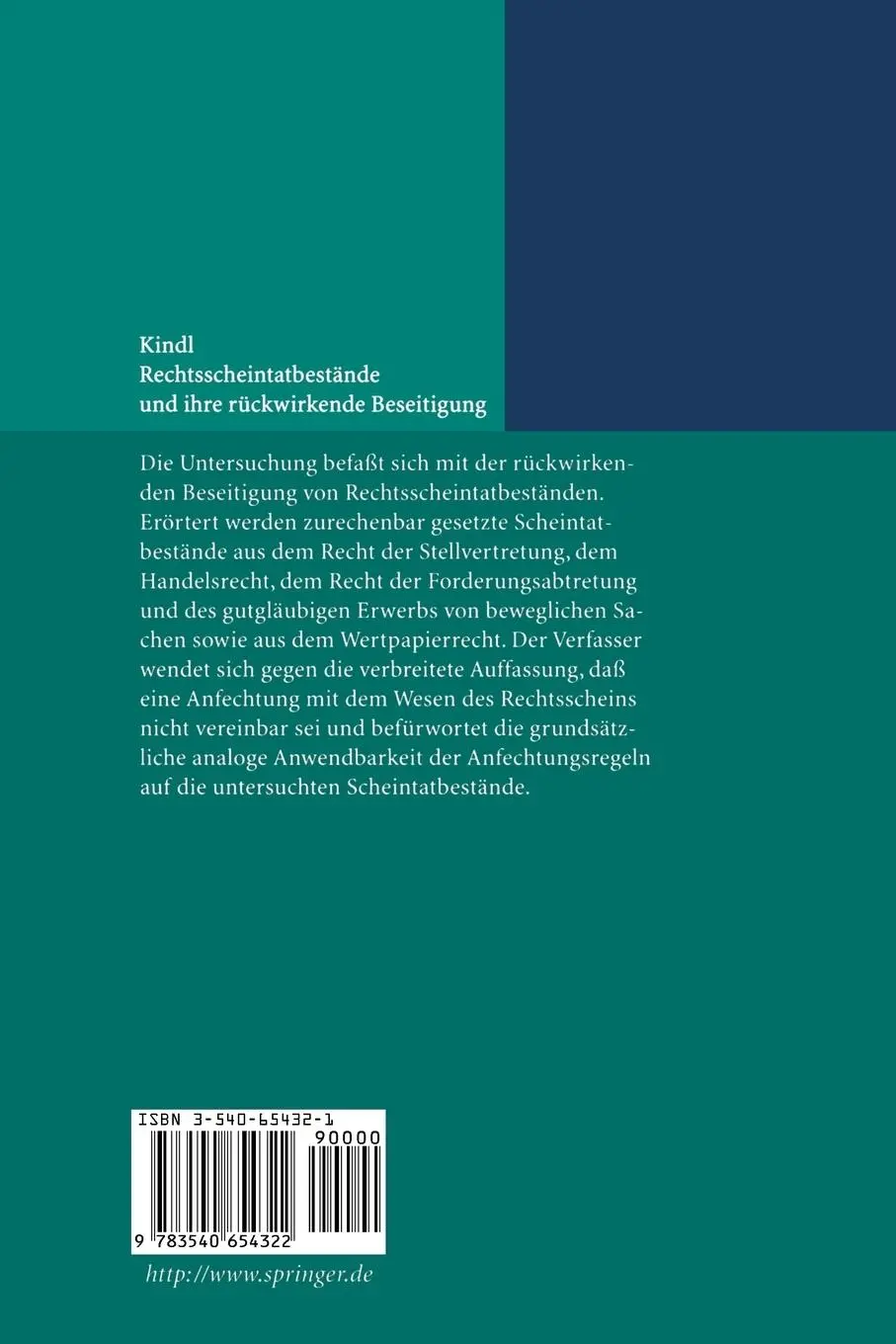 Rückseite: 9783540654322 | Rechtsscheintatbestände und ihre rückwirkende Beseitigung | Kindl