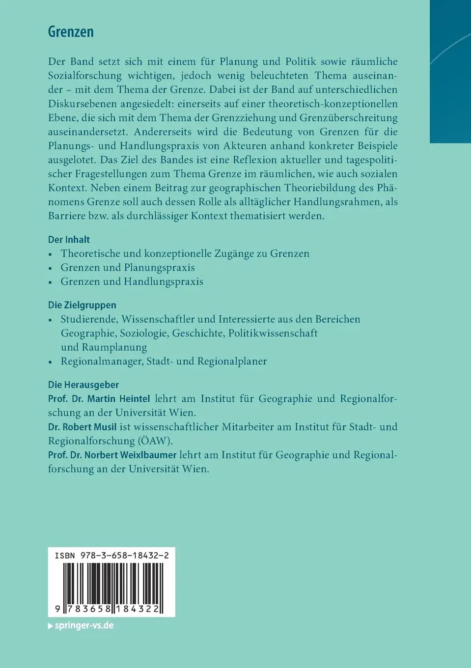 Rückseite: 9783658184322 | Grenzen | Martin Heintel (u. a.) | Taschenbuch | vii | Deutsch | 2017