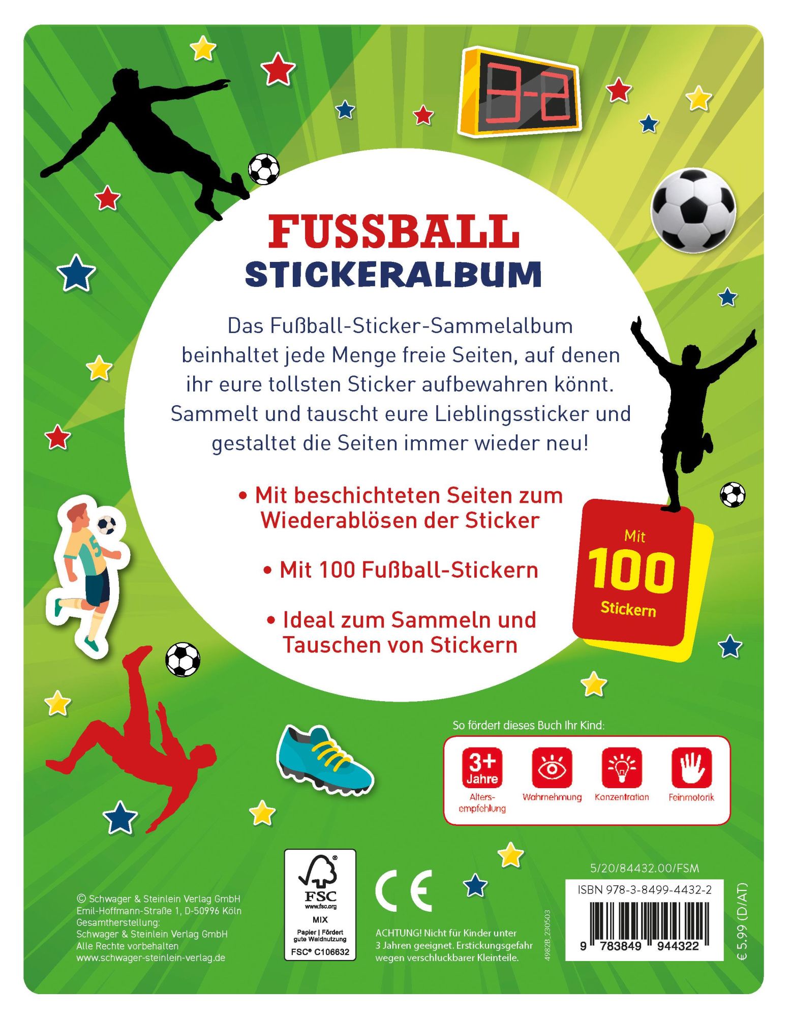 Rückseite: 9783849944322 | Mein Stickeralbum Fußball mit 100 Stickern | Verlag | Taschenbuch