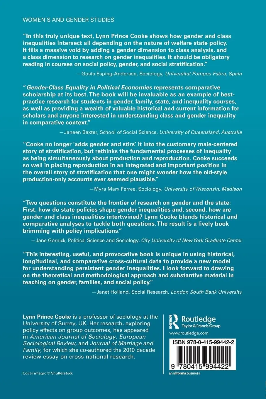 Rückseite: 9780415994422 | Gender-Class Equality in Political Economies | Lynn Prince Cooke