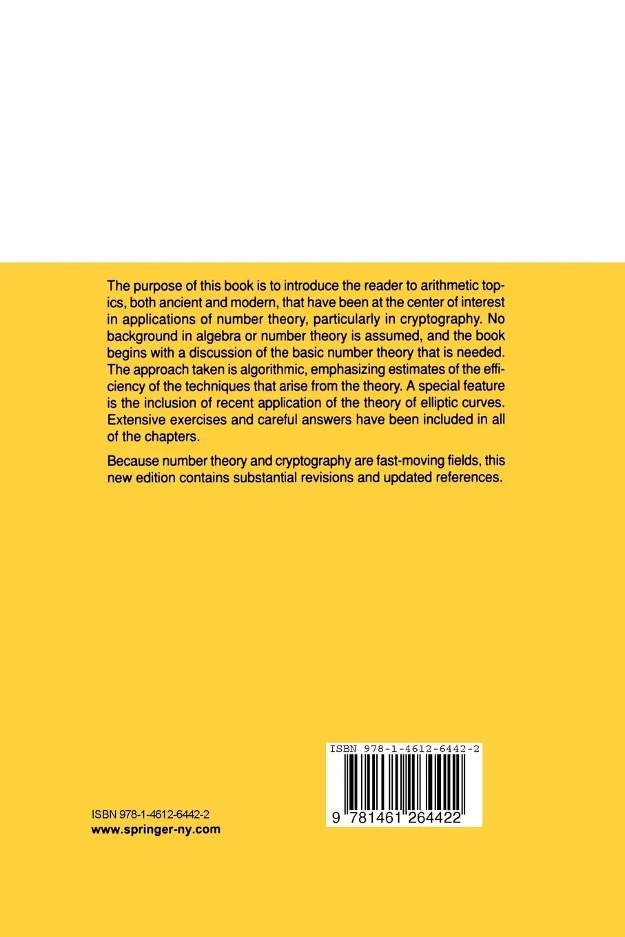 Rückseite: 9781461264422 | A Course in Number Theory and Cryptography | Neal Koblitz | Buch | x