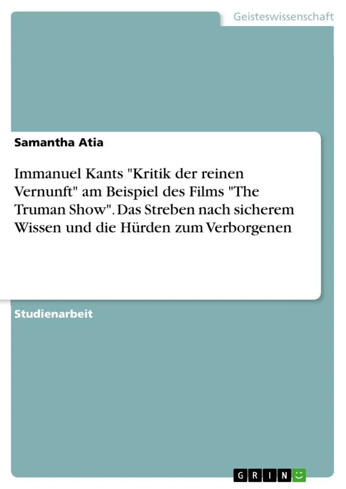 Cover: 9783389034422 | Immanuel Kants "Kritik der reinen Vernunft" am Beispiel des Films...