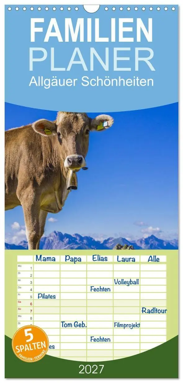 Cover: 9783594344422 | Familienplaner 2027 - Allgäuer Schönheiten Allgäu - Land der Kühe...
