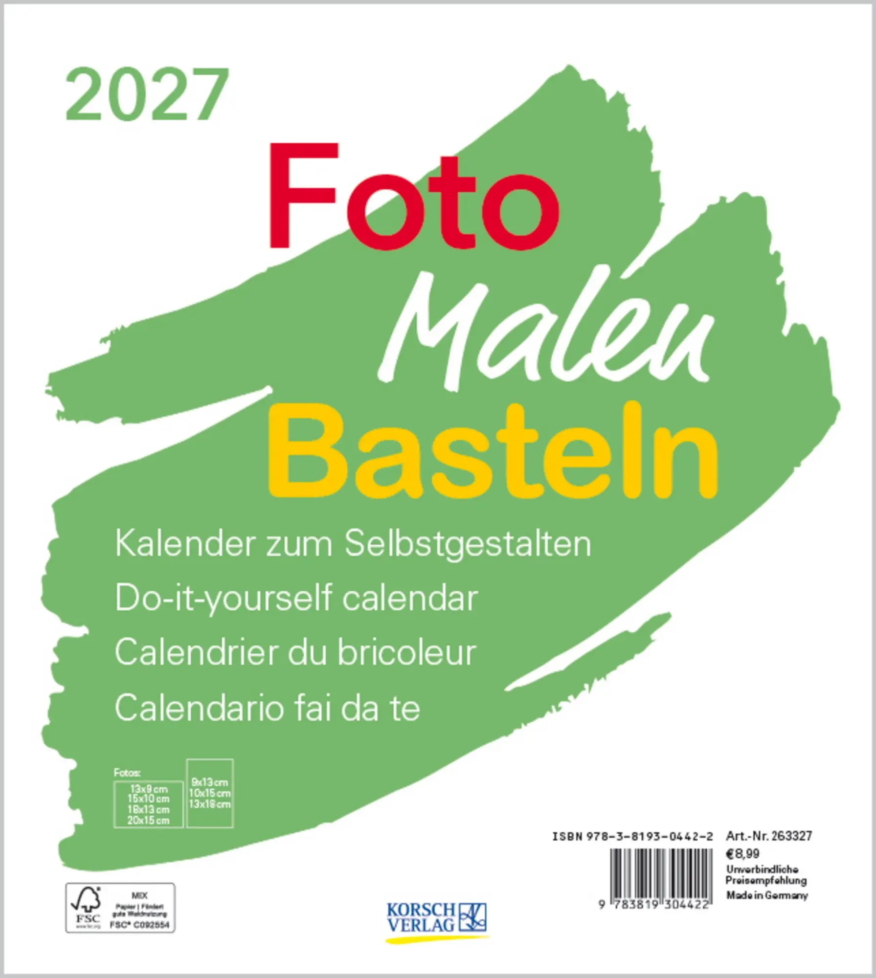 Cover: 9783819304422 | Foto-Malen-Basteln Bastelkalender weiß 2027 | Verlag Korsch | Kalender
