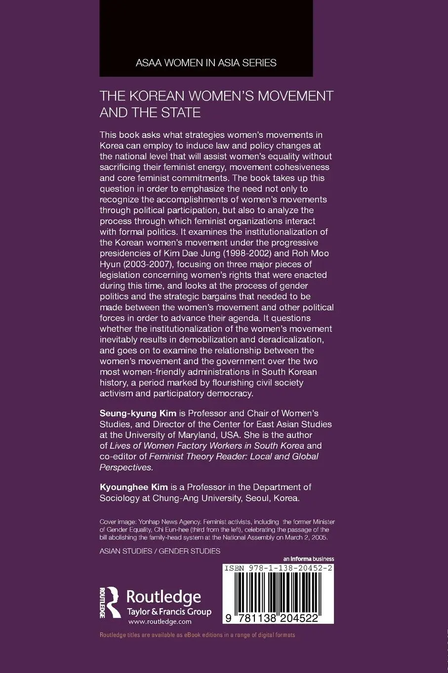Rückseite: 9781138204522 | The Korean Women's Movement and the State | Bargaining for Change