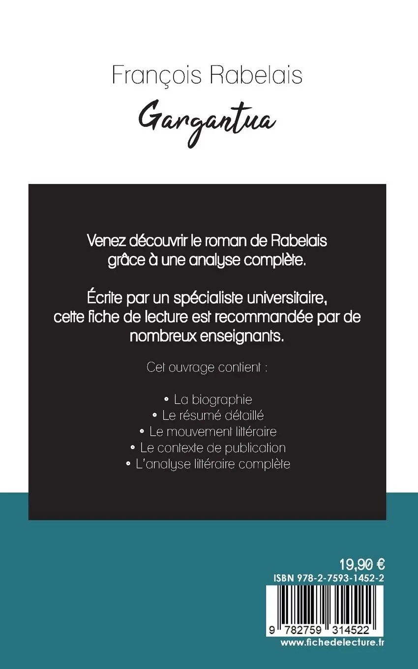 Rückseite: 9782759314522 | Gargantua de Rabelais (fiche de lecture et analyse complète de...