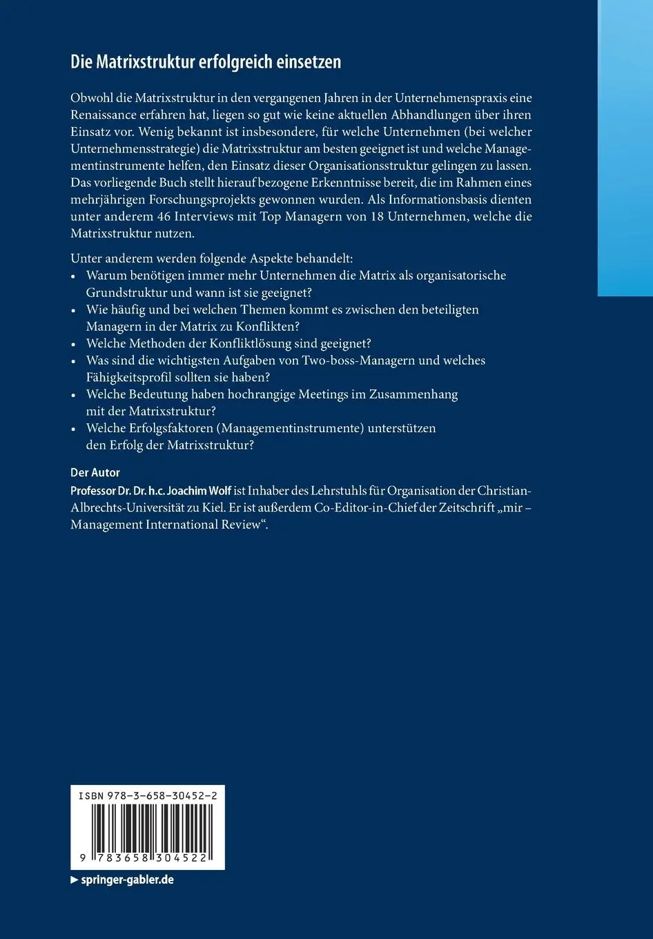 Rückseite: 9783658304522 | Die Matrixstruktur erfolgreich einsetzen | Joachim Wolf | Taschenbuch
