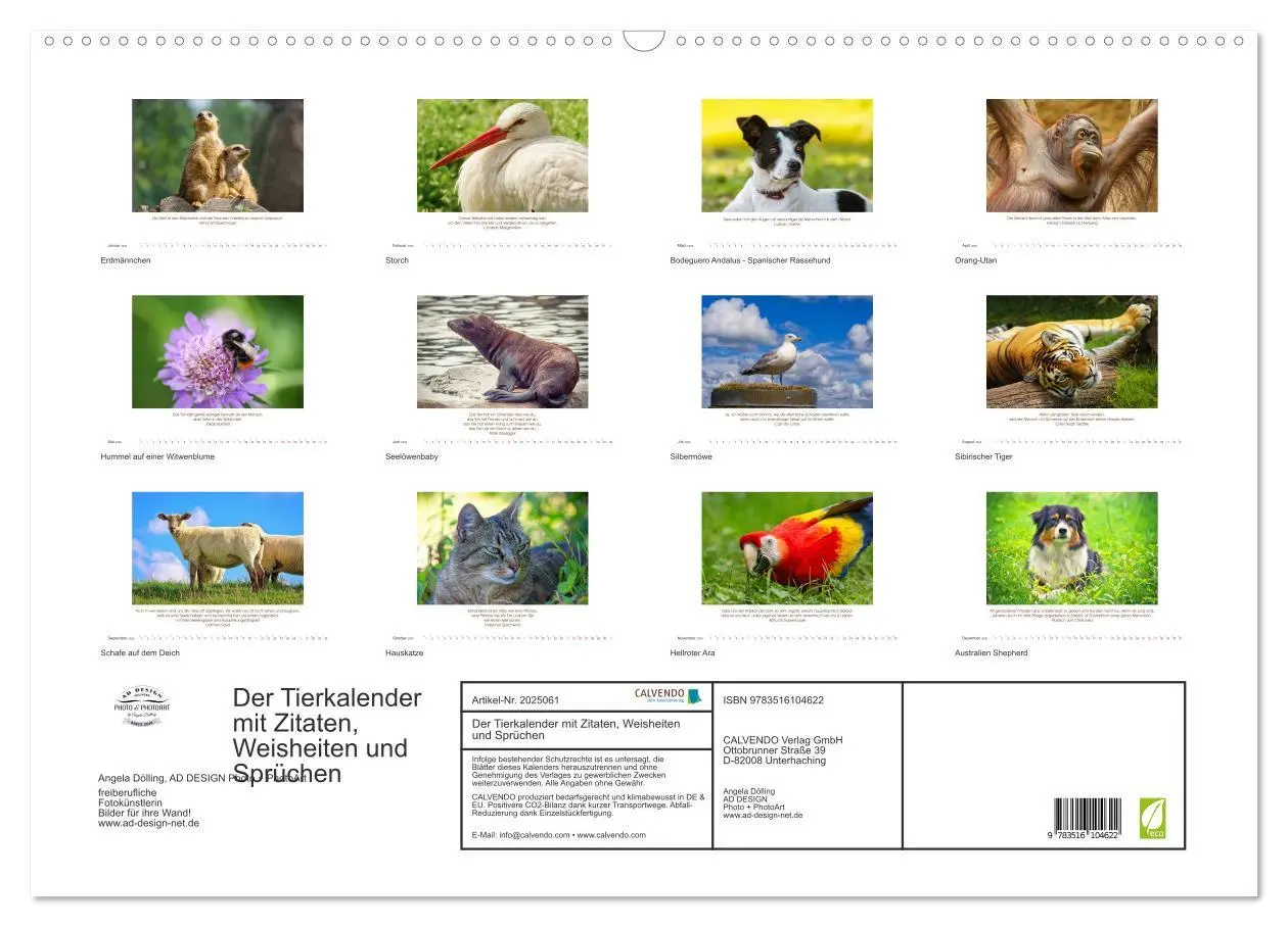 Bild: 9783516104622 | Der Tierkalender mit Zitaten, Weisheiten und Sprüchen (Wandkalender...