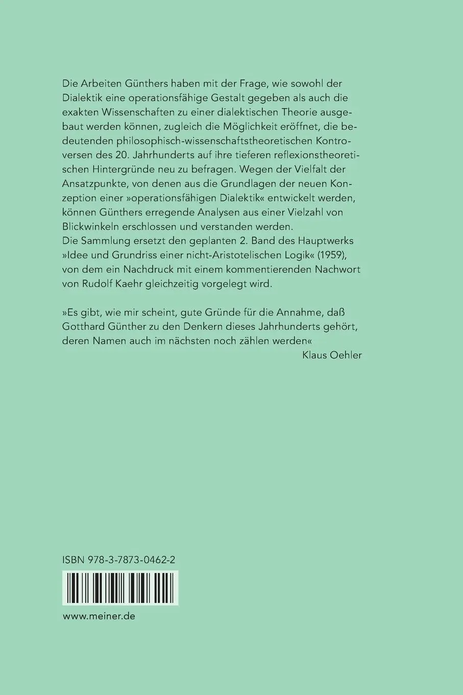 Rückseite: 9783787304622 | Beiträge zur Grundlegung einer operationsfähigen Dialektik /...