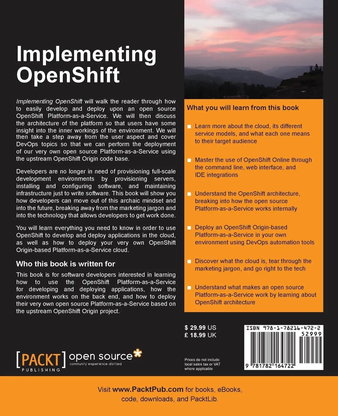 Rückseite: 9781782164722 | Implementing Openshift | Adam Miller | Taschenbuch | Englisch | 2013