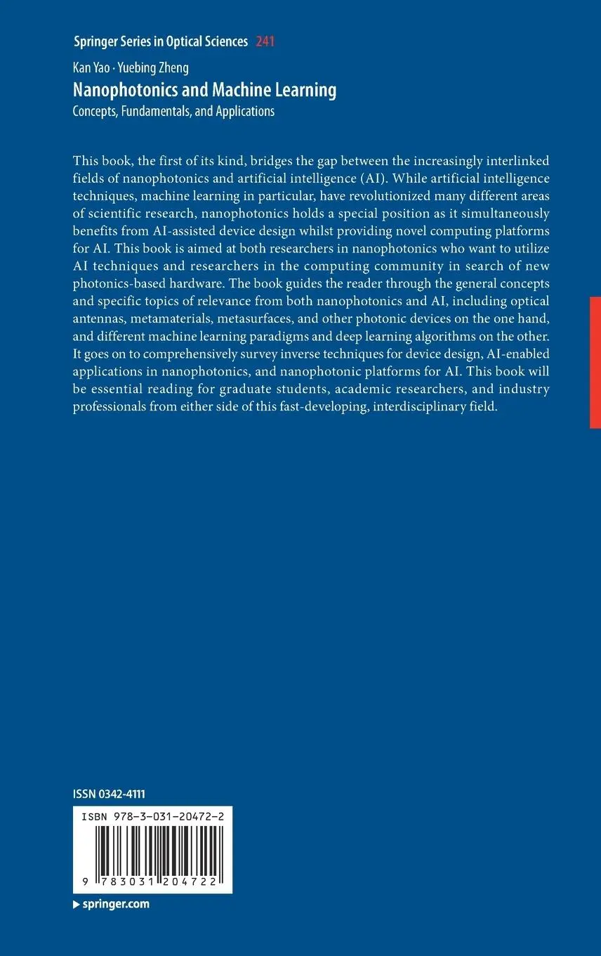 Rückseite: 9783031204722 | Nanophotonics and Machine Learning | Yuebing Zheng (u. a.) | Buch