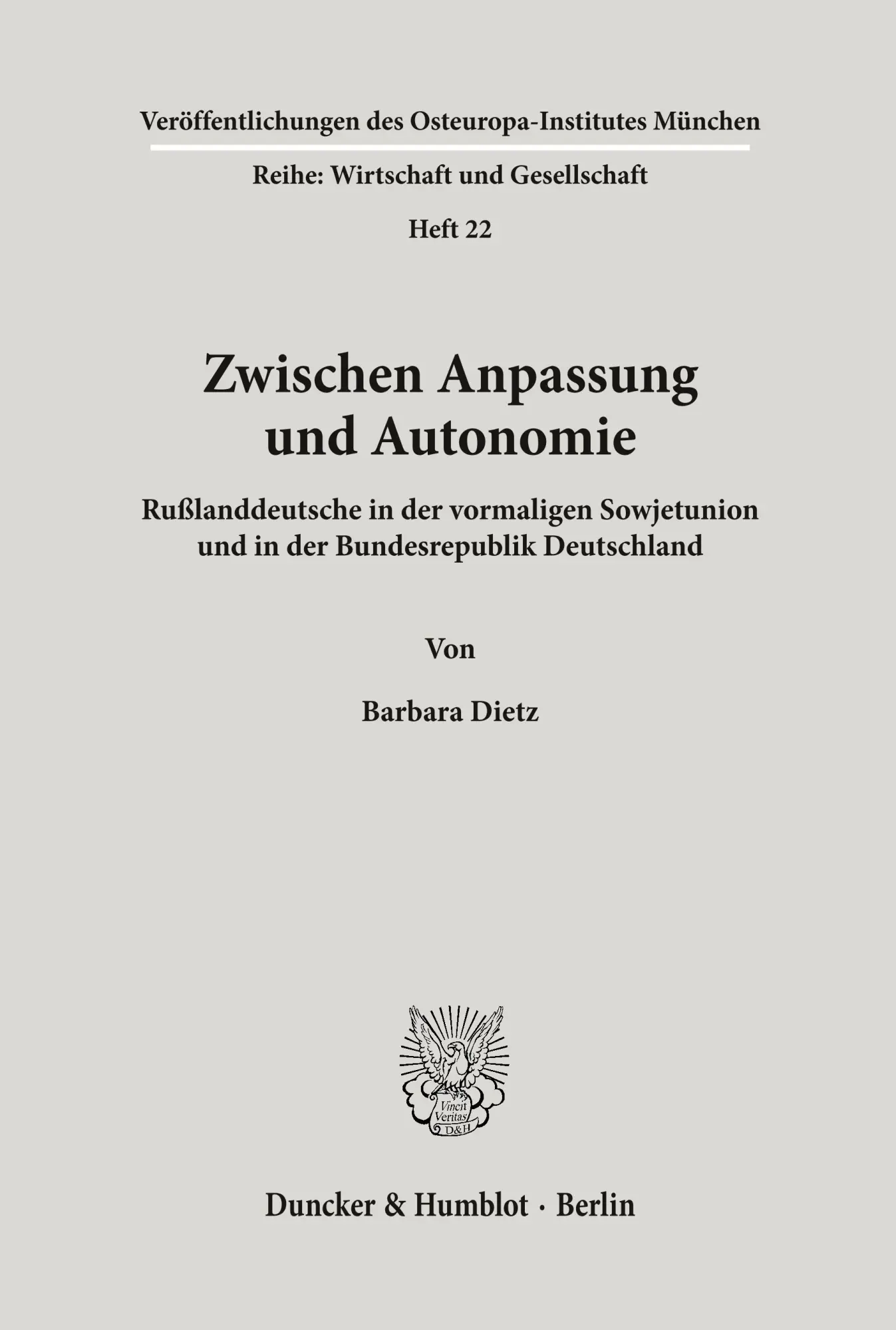 Cover: 9783428084722 | Zwischen Anpassung und Autonomie. | Barbara Dietz | Taschenbuch | 1995