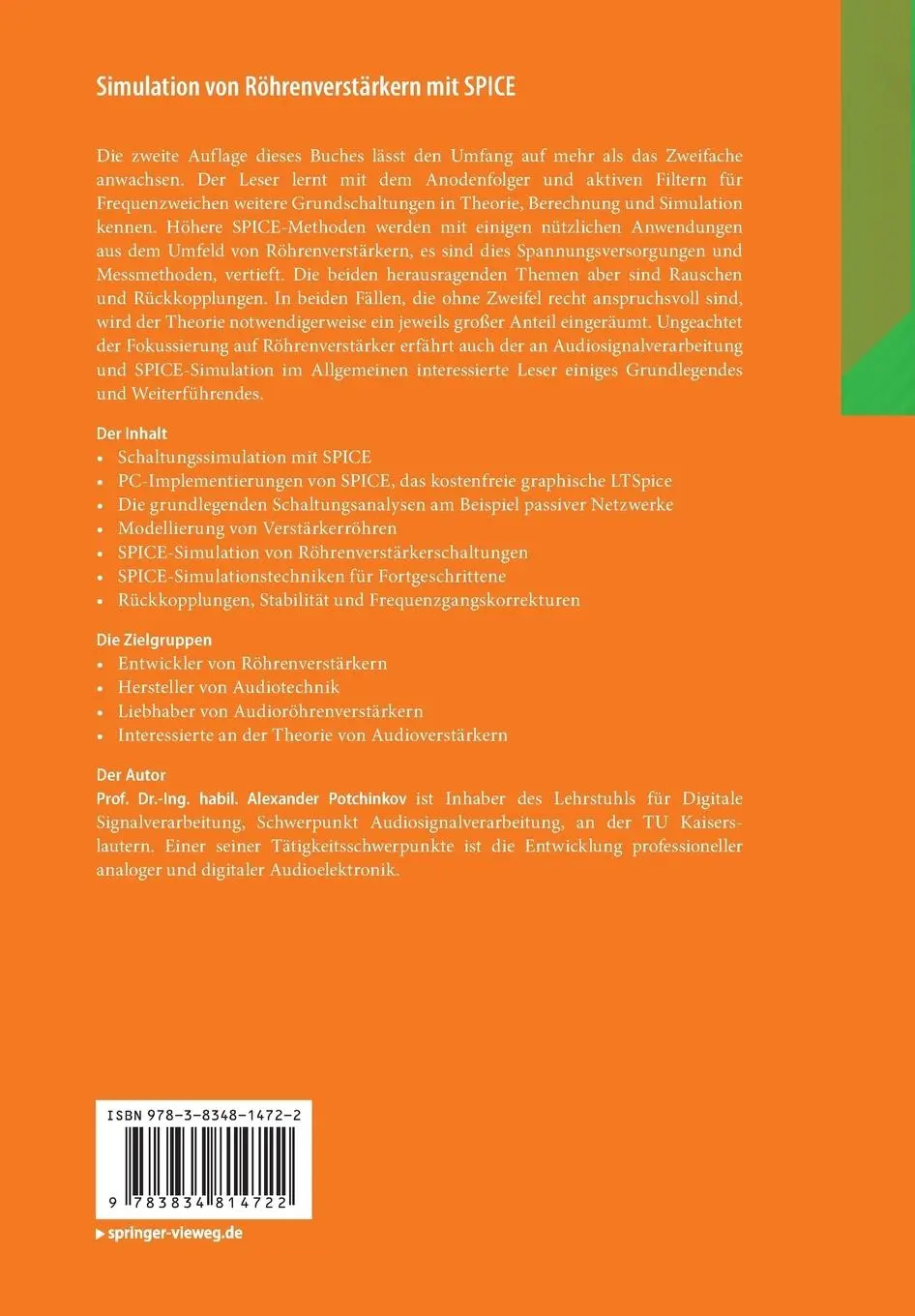 Rückseite: 9783834814722 | Simulation von Röhrenverstärkern mit SPICE | Alexander Potchinkov | xv