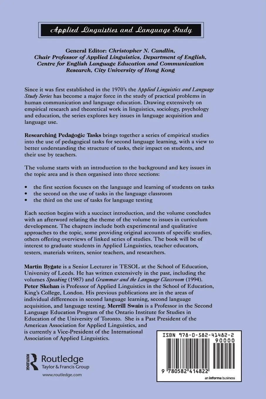 Rückseite: 9780582414822 | Researching Pedagogic Tasks | Martin Bygate (u. a.) | Taschenbuch