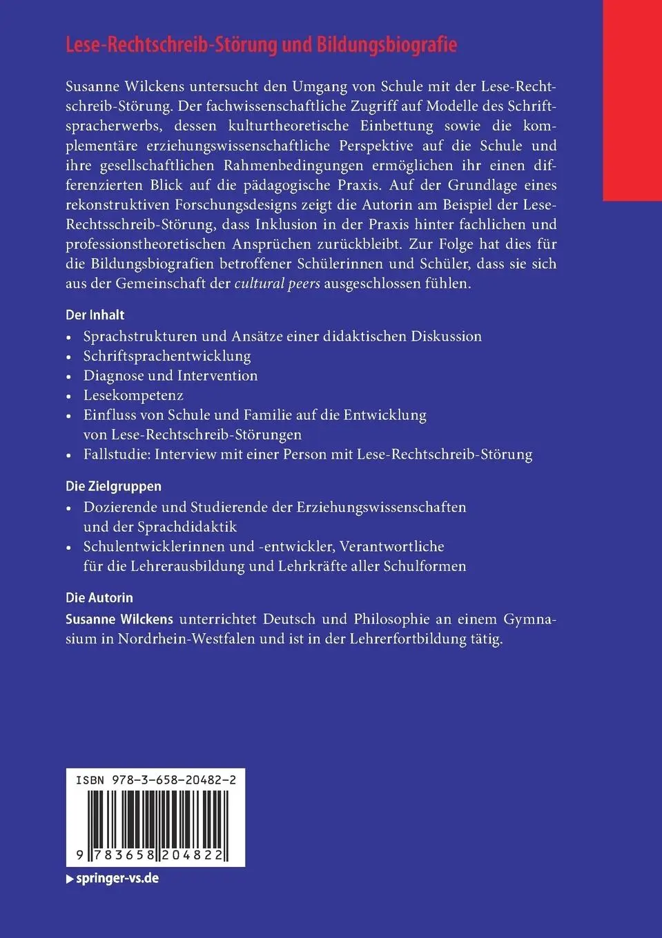 Rückseite: 9783658204822 | Lese-Rechtschreib-Störung und Bildungsbiografie | Susanne Wilckens