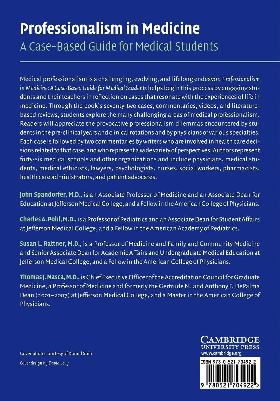 Rückseite: 9780521704922 | Professionalism in Medicine | A Case-Based Guide for Medical Students