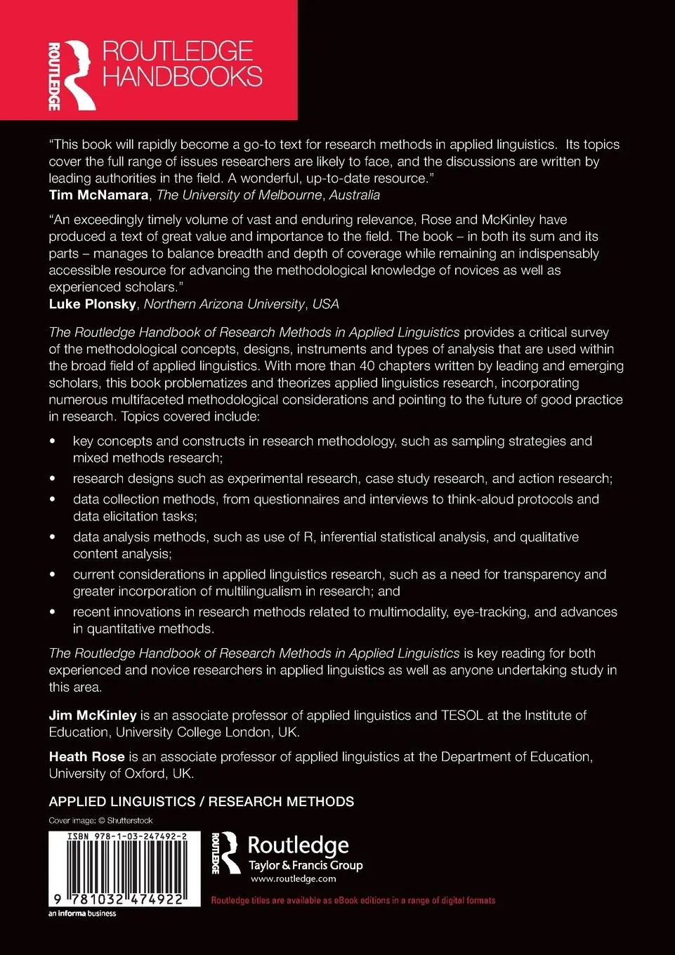 Rückseite: 9781032474922 | The Routledge Handbook of Research Methods in Applied Linguistics