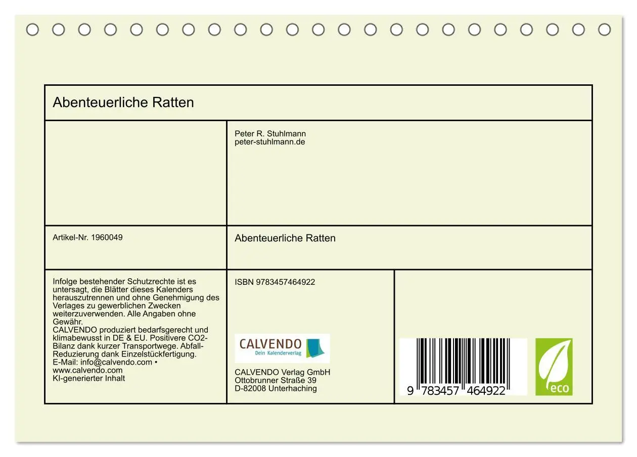 Bild: 9783457464922 | Abenteuerliche Ratten (Tischkalender 2026 DIN A5 quer), CALVENDO...