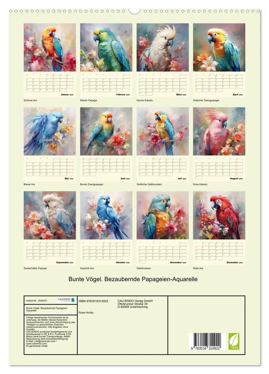 Bild: 9783516314922 | Bunte Vögel. Bezaubernde Papageien-Aquarelle (hochwertiger Premium...