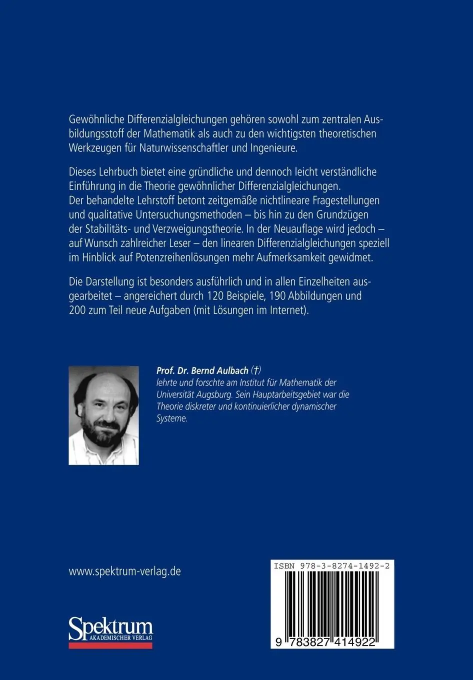 Rückseite: 9783827414922 | Gewöhnliche Differenzialgleichungen | Bernd Aulbach | Taschenbuch