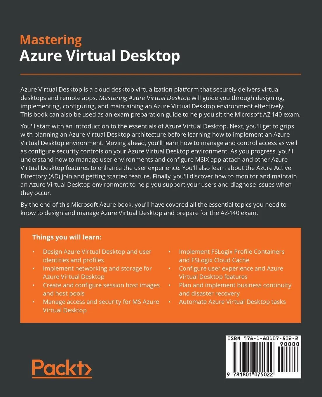 Rückseite: 9781801075022 | Mastering Azure Virtual Desktop | Ryan Mangan (u. a.) | Taschenbuch